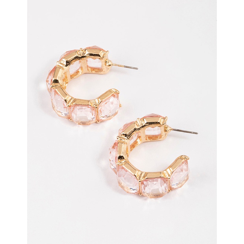 Gold Square Crystal Mini Hoop Earrings