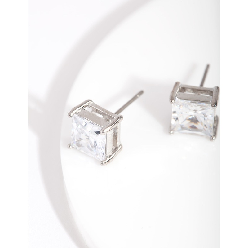 Silver Cubic Zirconia 7mm Square Stud Earrings
