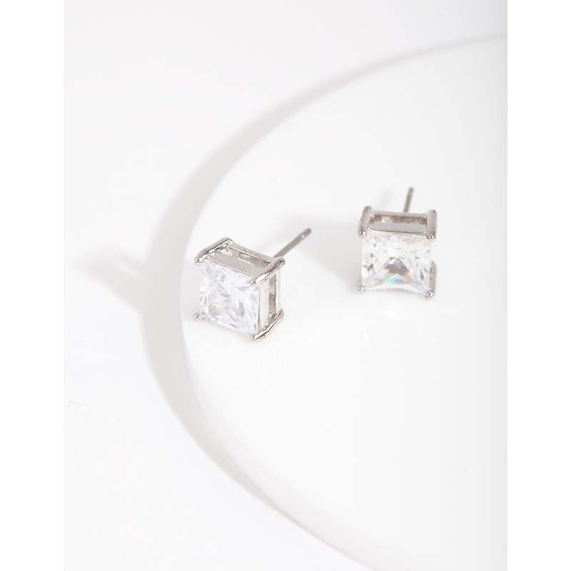 Silver Cubic Zirconia 7mm Square Stud Earrings
