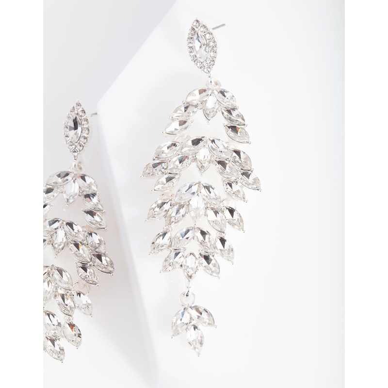 Silver Navette Stone Drop Earrings