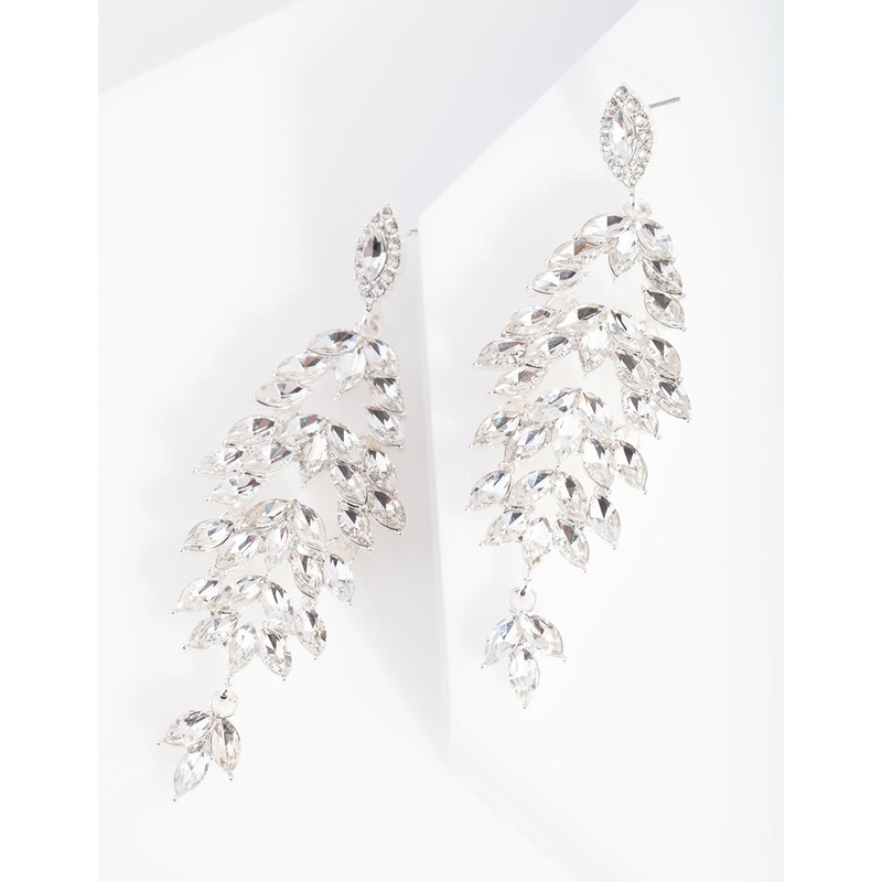 Silver Navette Stone Drop Earrings