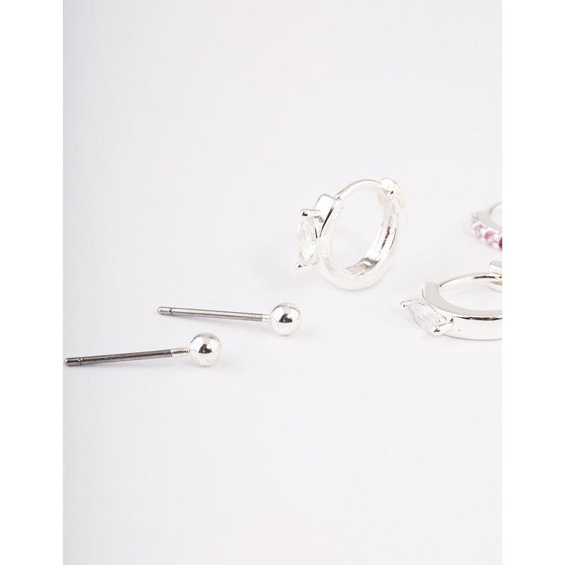 Silver Plated Cubic Zirconia Statement Huggie Earrings Pack