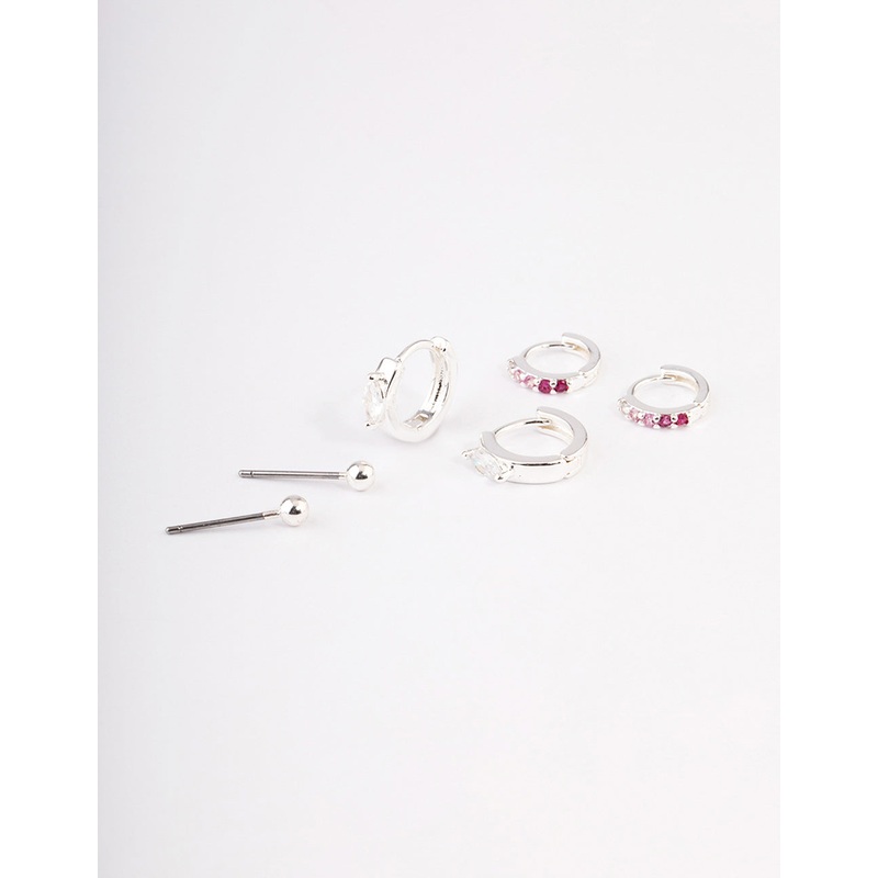 Silver Plated Cubic Zirconia Statement Huggie Earrings Pack