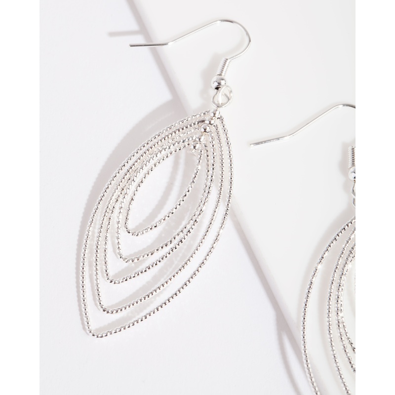 Silver Textured Marquise Drop Earrings
