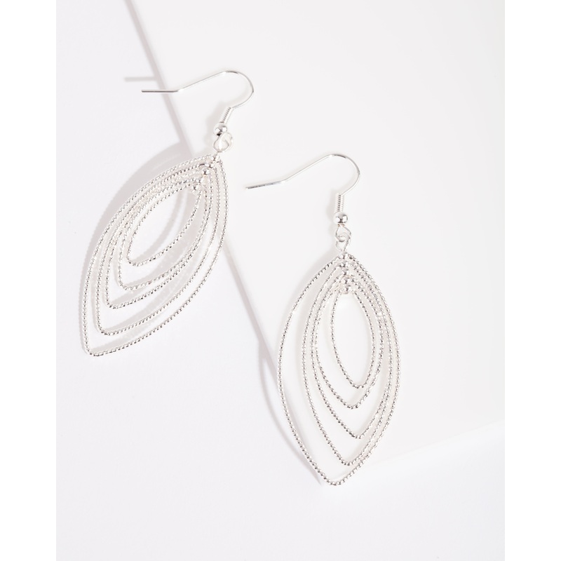 Silver Textured Marquise Drop Earrings