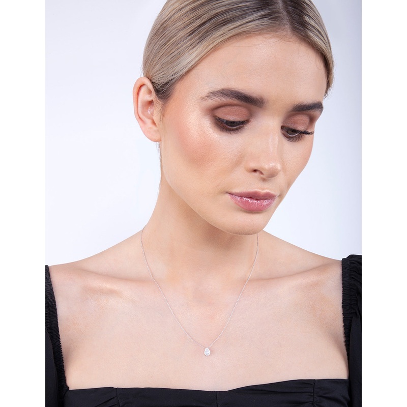 Sterling Silver Cubic Zirconia Pear Halo Necklace