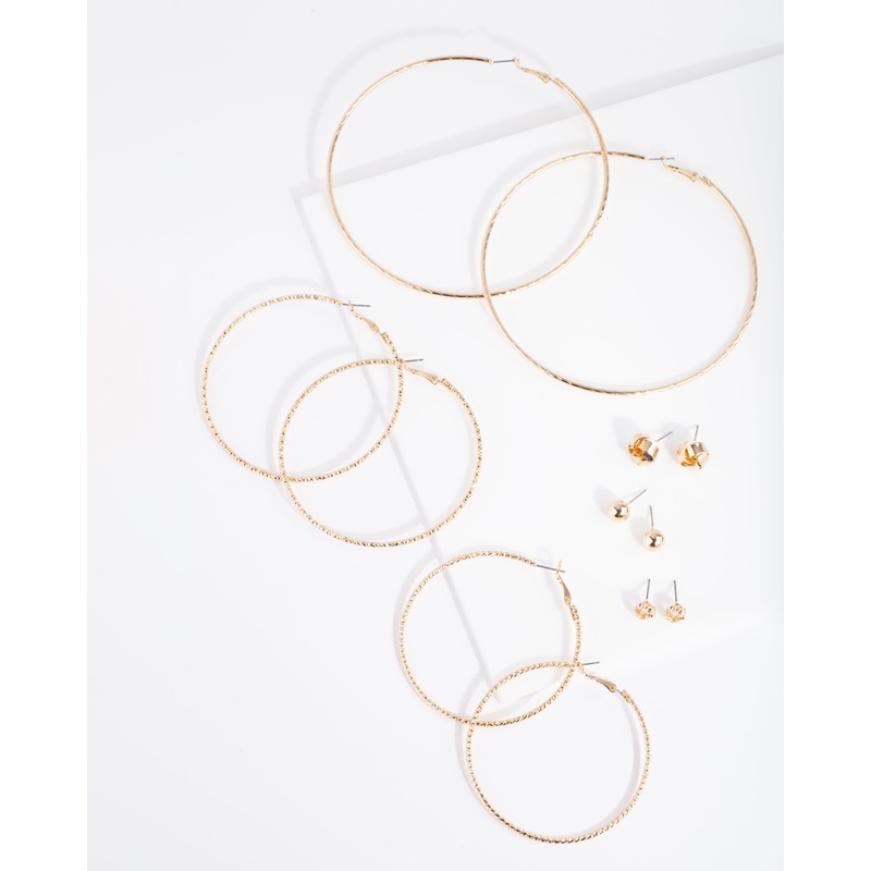 Gold Ball Knot Stud & Hoop 6-Pack