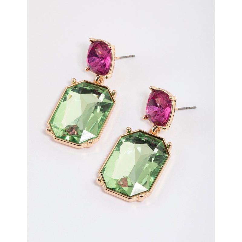 Gold Contrast Crystal Drop Earrings