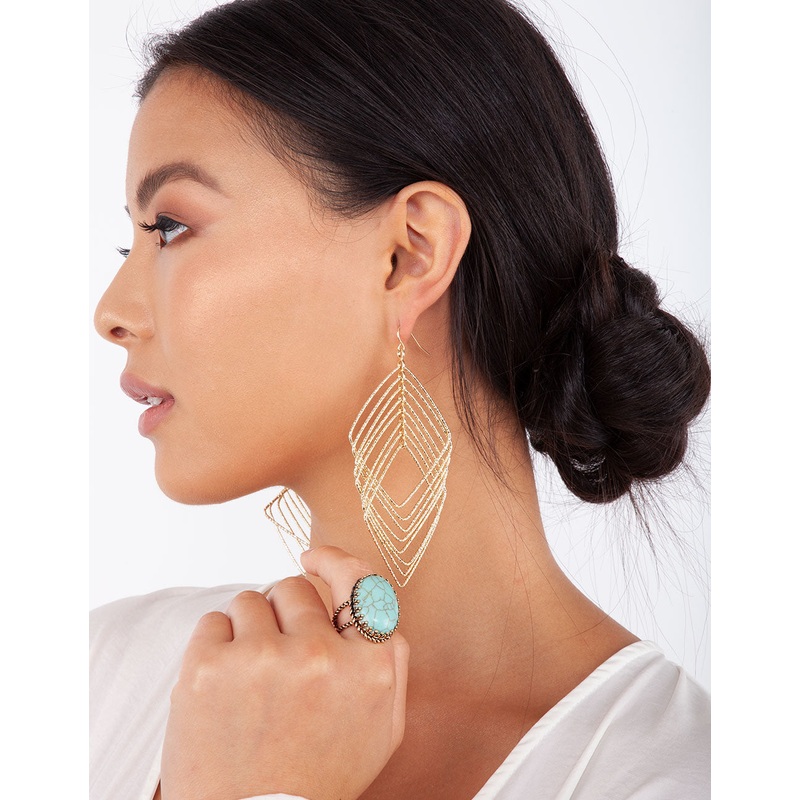 Gold Diamond Cut Drop Diamond Drop Earrings