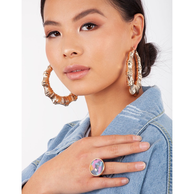 Large Gold Bamboo Hoop Earrings