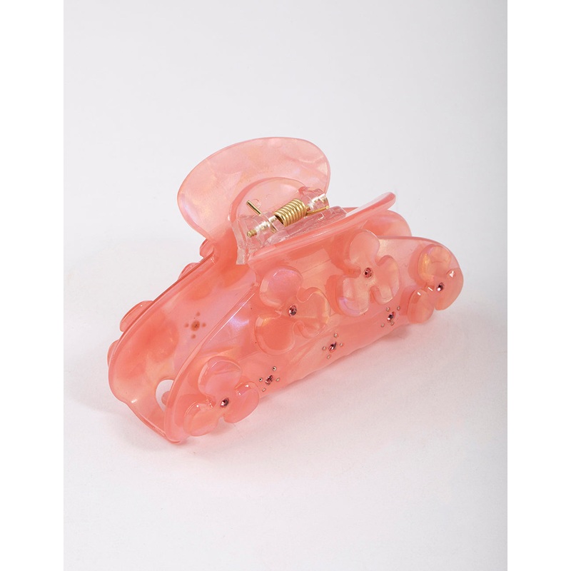 Pink Acrylic Flower Diamante Claw Clip