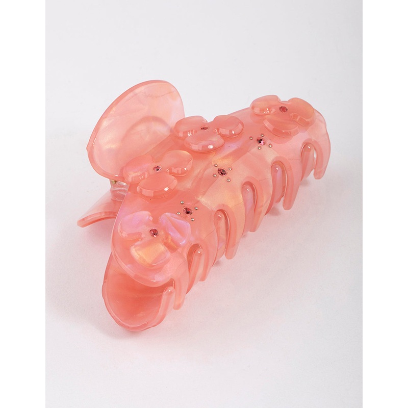 Pink Acrylic Flower Diamante Claw Clip