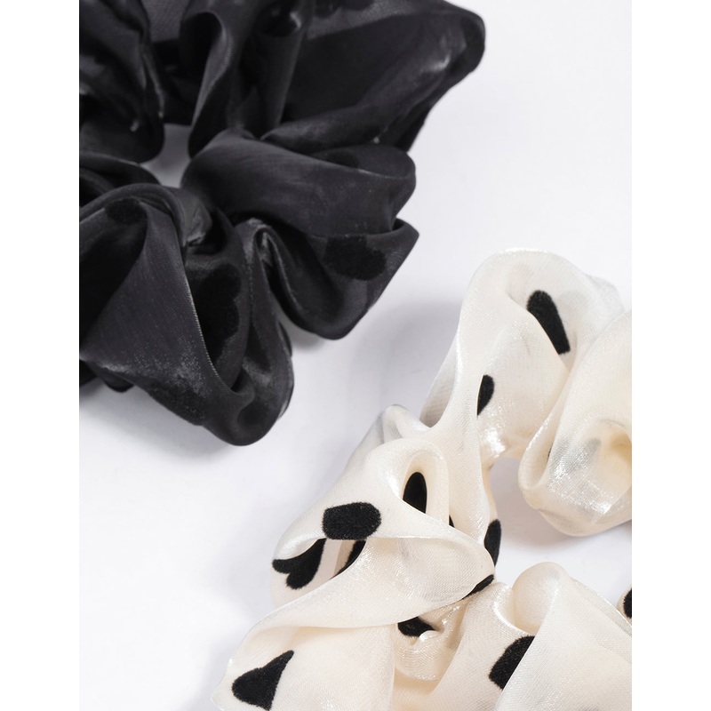 White Fabric Flocked Heart Scrunchie Pack