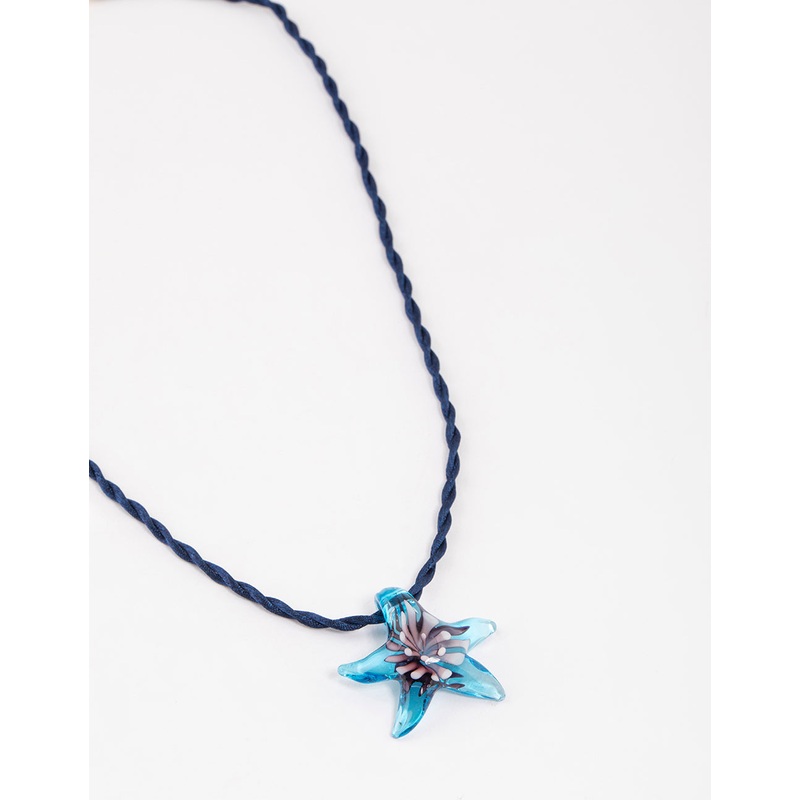 Blue Glass Flower Necklace