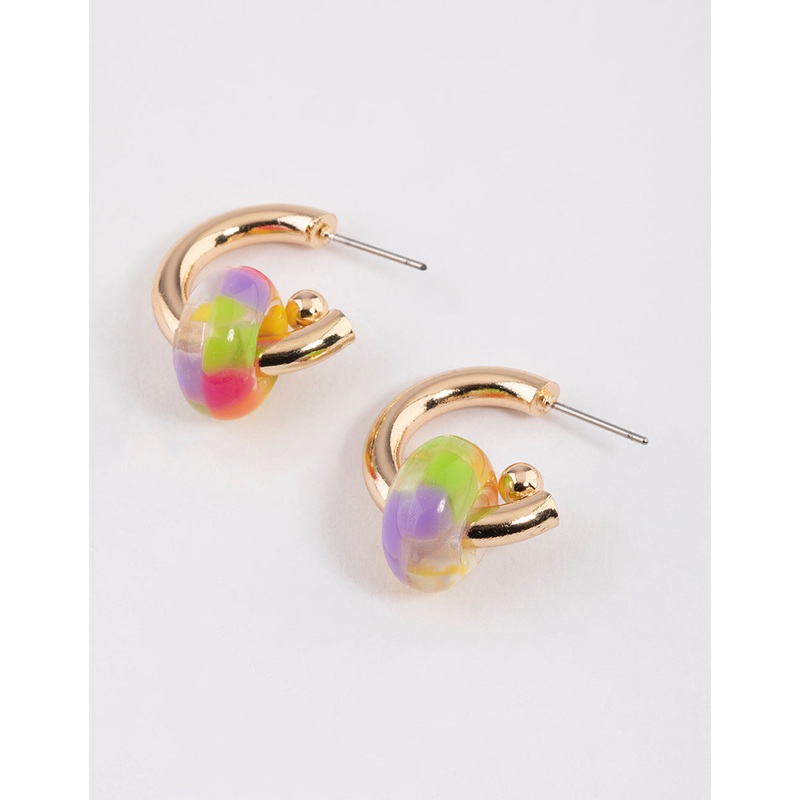 Gold Coloured Ball Hoop Earrings