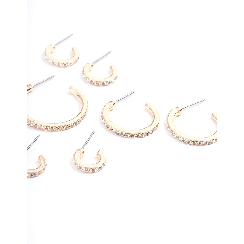 Gold Diamante Multi Size 4-Pack Hoop Earrings
