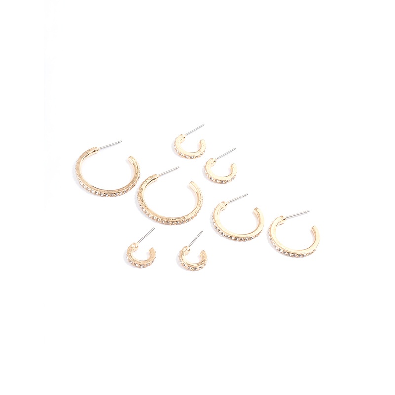 Gold Diamante Multi Size 4-Pack Hoop Earrings