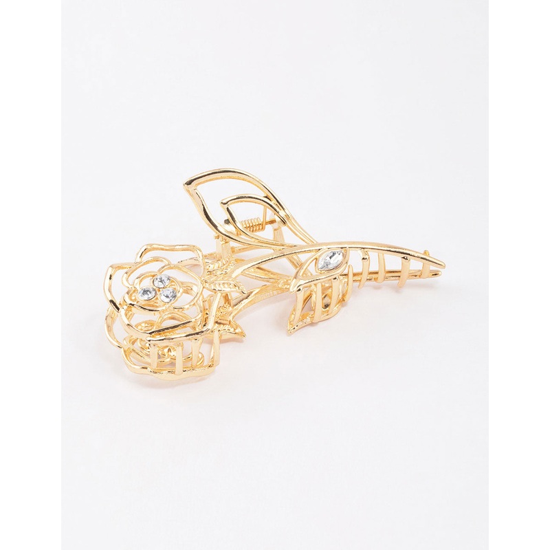 Gold Large Rose Outline Hair Claw Clip