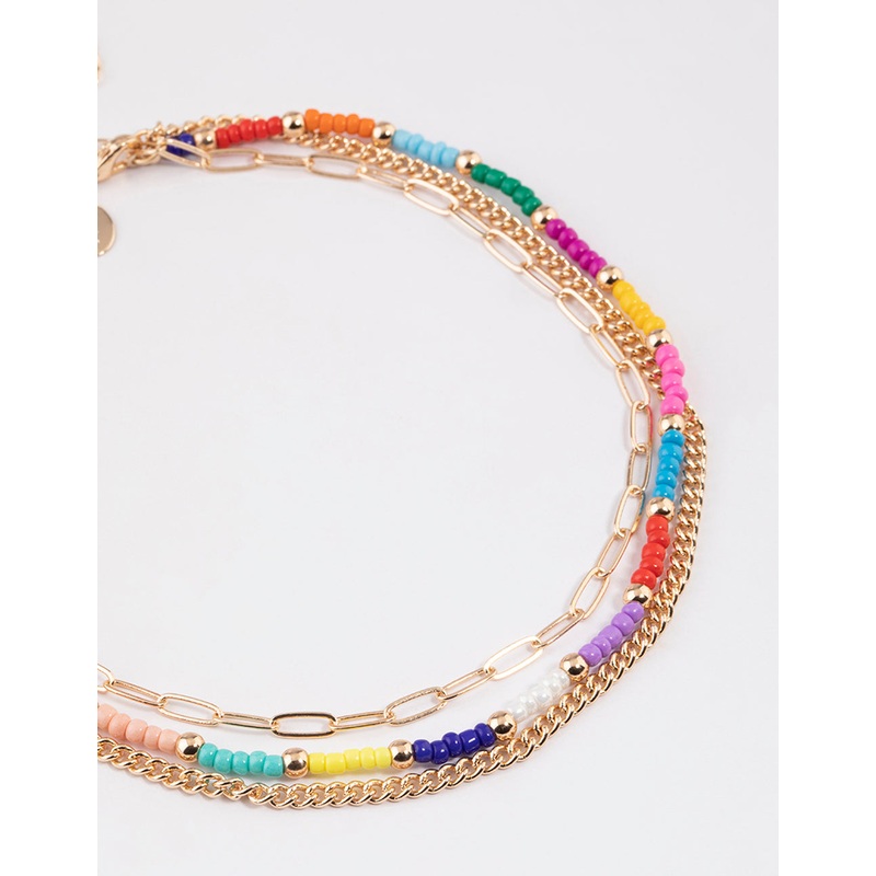 Gold Multi Beaded Layered Necklace