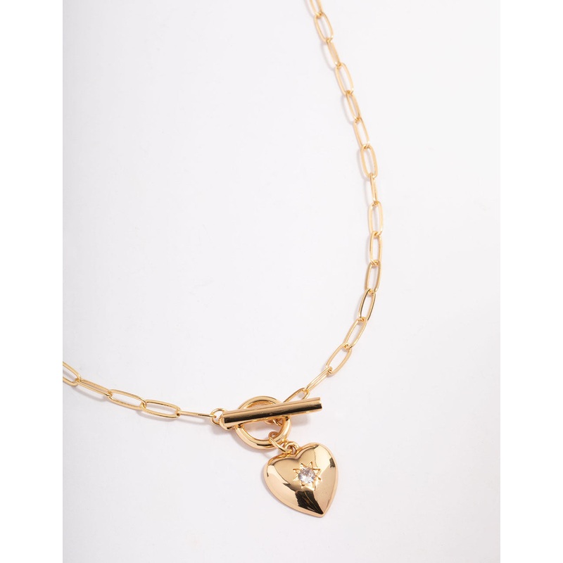 Gold Plated Celestial Heart T-Bar Necklace