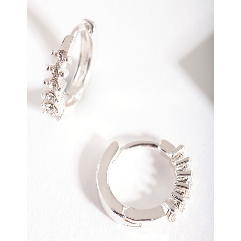 Silver Jagged Diamante Huggie