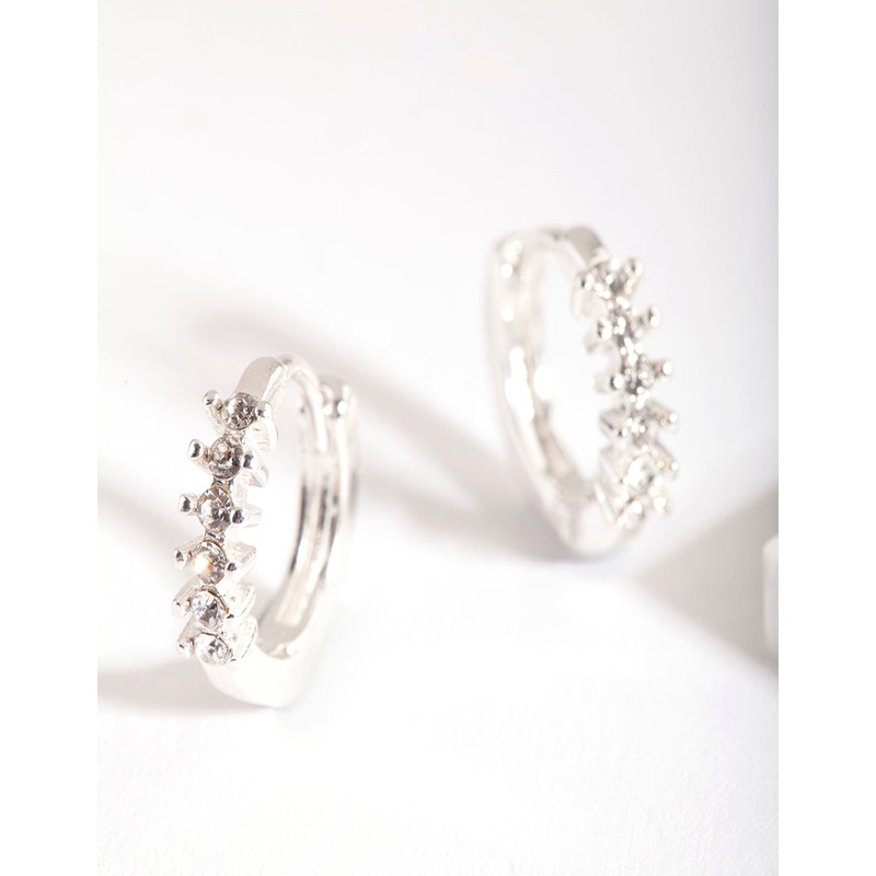 Silver Jagged Diamante Huggie