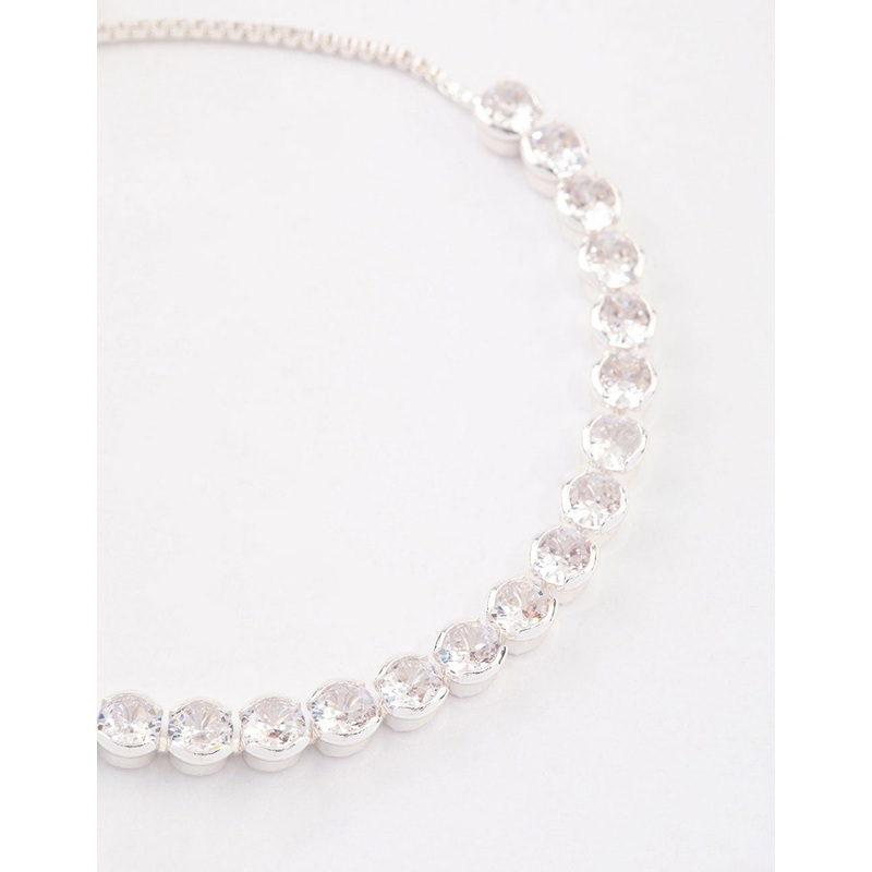 Silver Plated Round Cubic Zirconia Toggle Tennis Bracelet