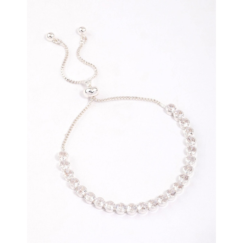 Silver Plated Round Cubic Zirconia Toggle Tennis Bracelet
