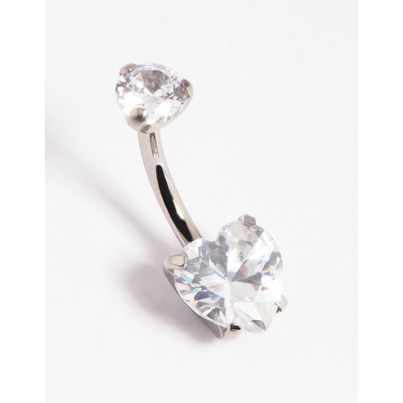 Titanium Heart Diamante Belly Ring