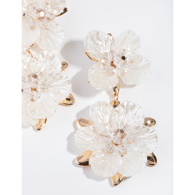 White Pearlised Flower Drop Earrings
