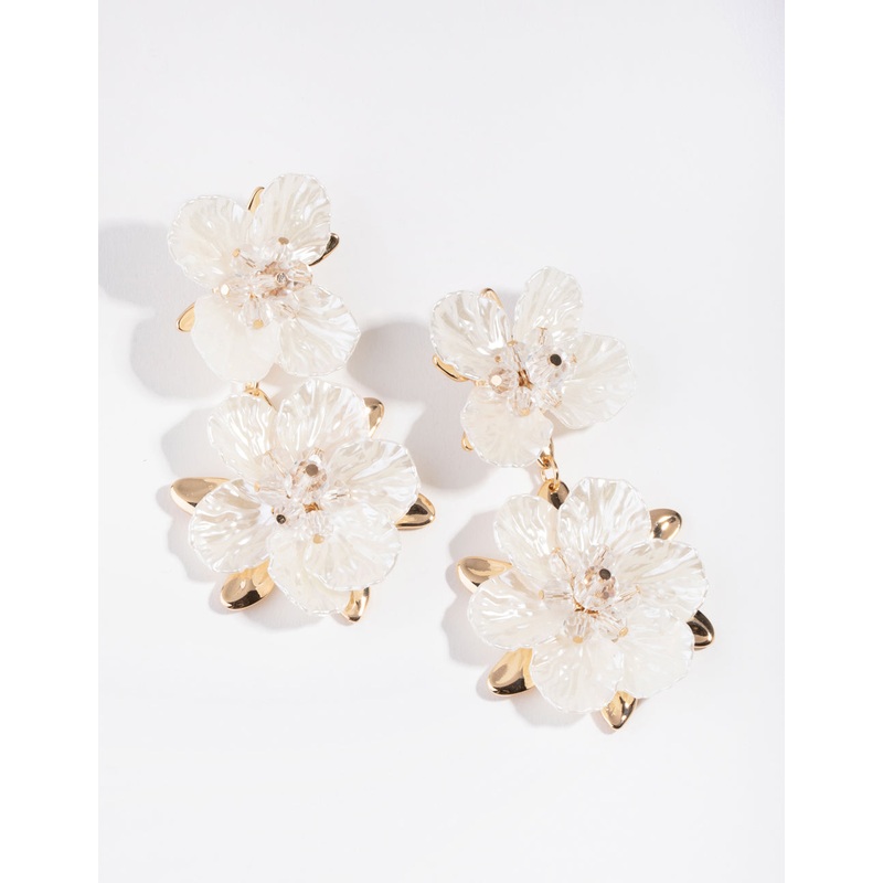 White Pearlised Flower Drop Earrings