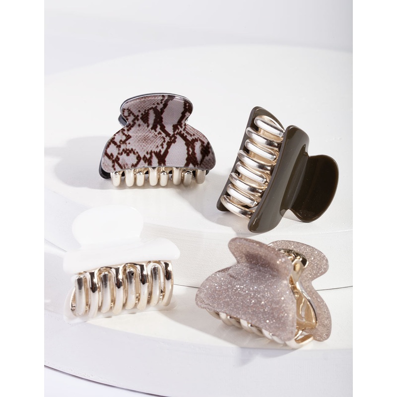Acrylic Snake Glitter Hair Clip 4-Pack