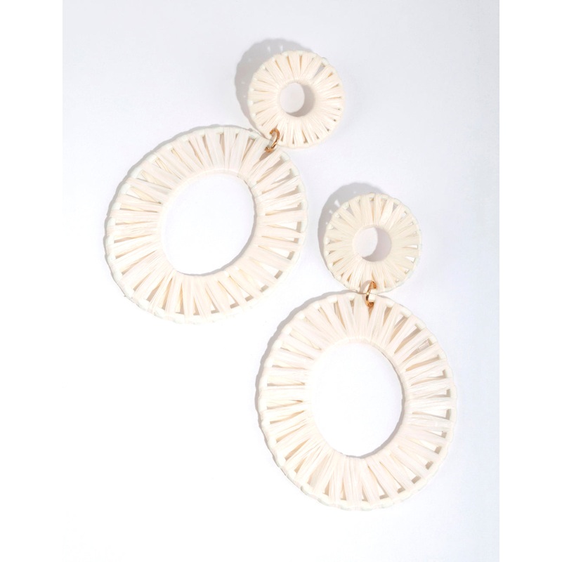 Fabric Raffia Double Disc Drop Earrings