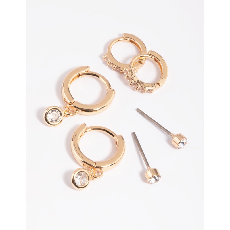 Gold Clear Stud & Huggie Earring Stack Pack