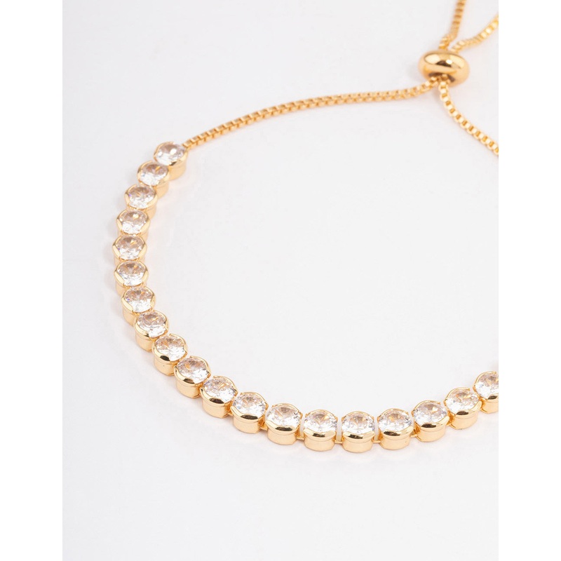 Gold Plated Round Cubic Zirconia Toggle Tennis Bracelet