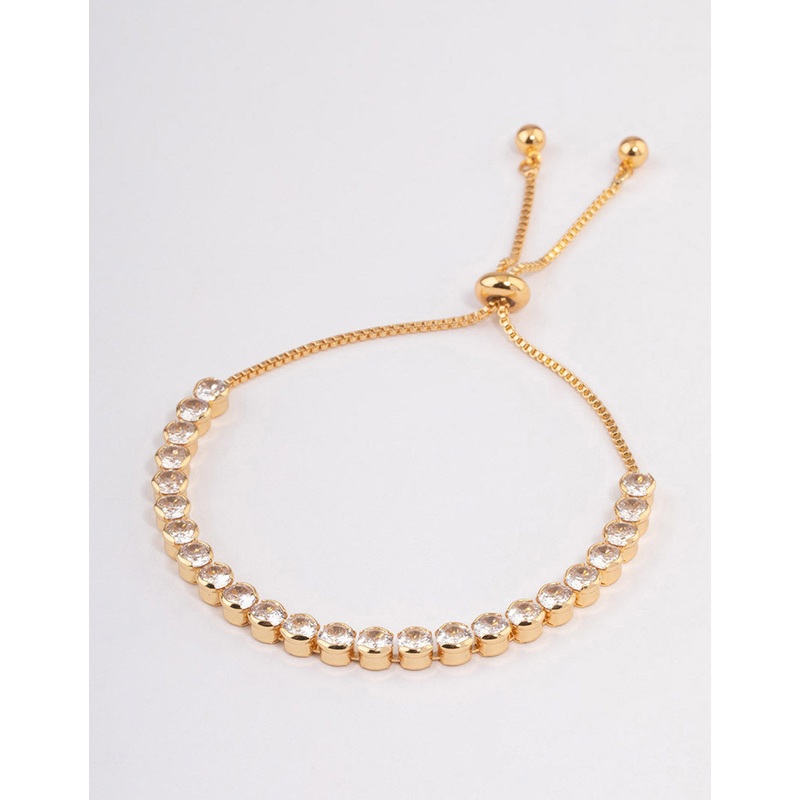 Gold Plated Round Cubic Zirconia Toggle Tennis Bracelet