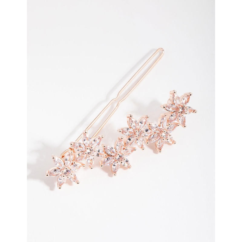 Rose Gold Cubic Zirconia Flower Clip