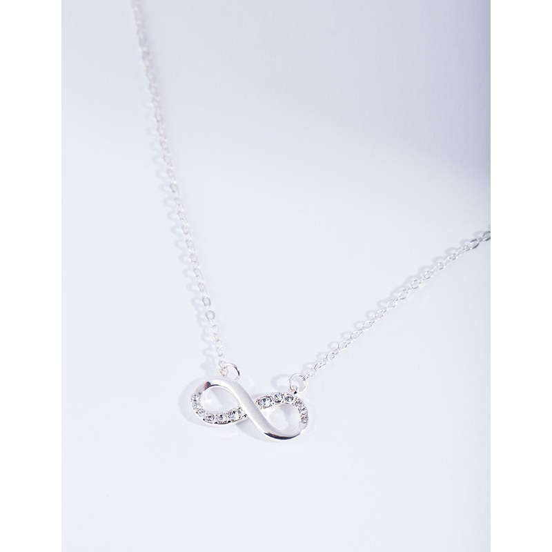 Silver Diamond Simulant Crystal Infinity Necklace