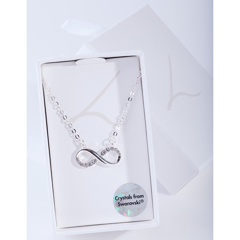 Silver Diamond Simulant Crystal Infinity Necklace