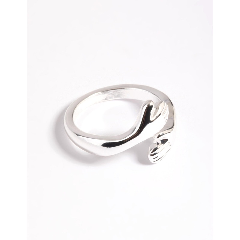 Silver Plated Hugging Hands Ring