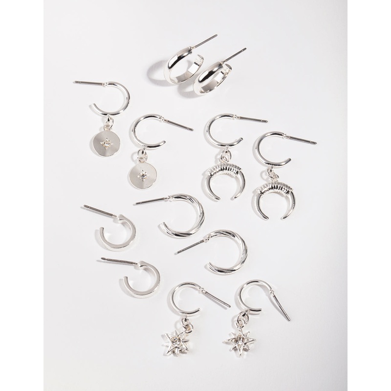 Silver Star & Moon 6-Pack Hoop Earring