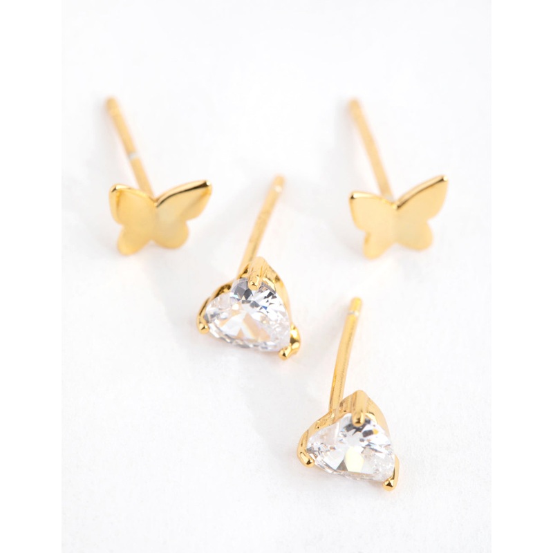 Sterling Silver Gold Butterfly Pack Stud Earring