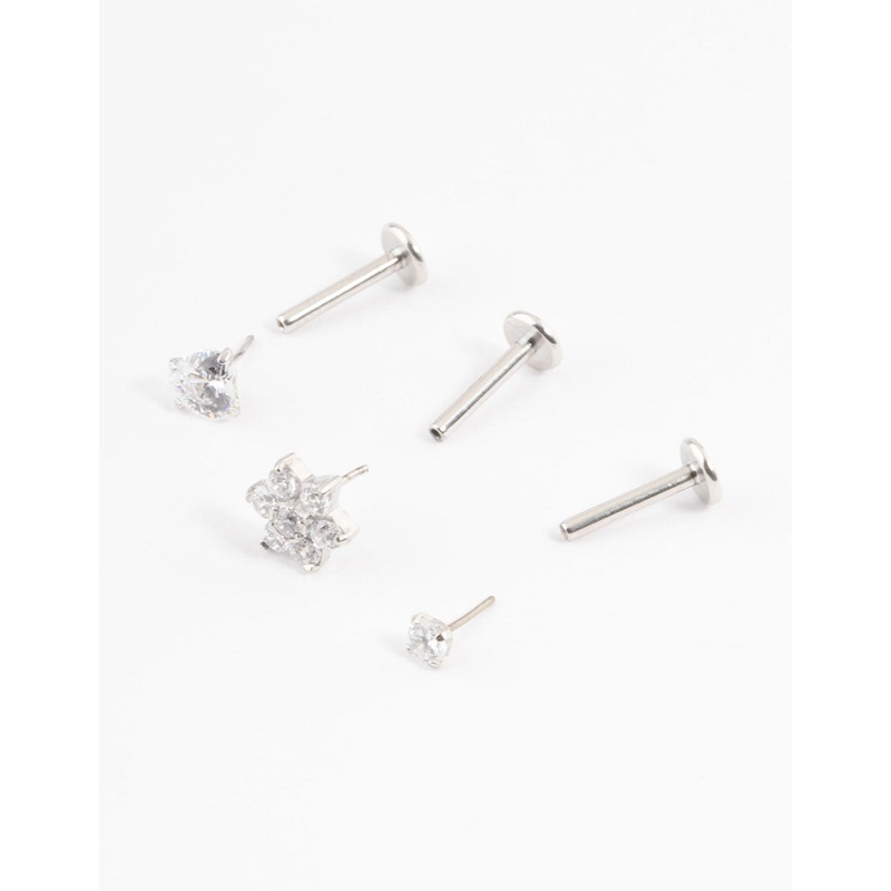 Titanium Cubic Zirconia Flower Threadless Flat Back Pack