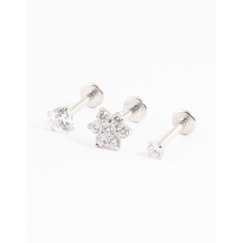 Titanium Cubic Zirconia Flower Threadless Flat Back Pack