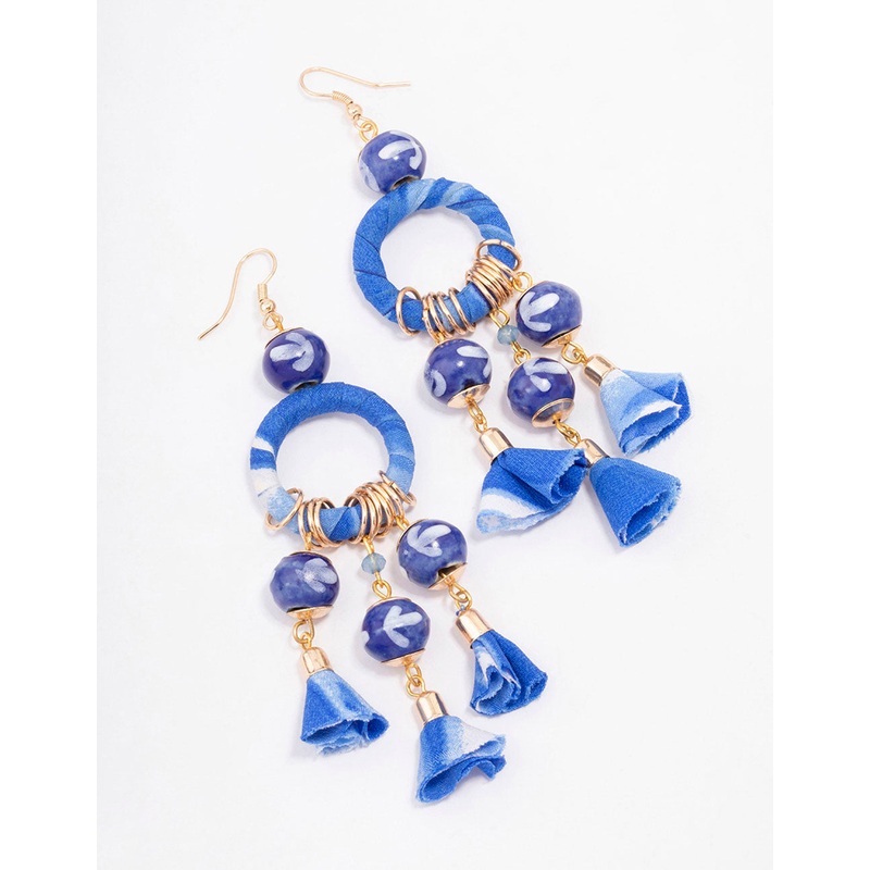 Black Velvet Fabric Diamante Stud Earrings