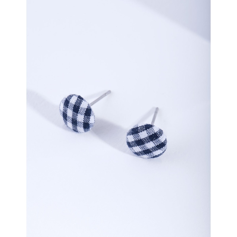 Gingham Button Stud Earrings