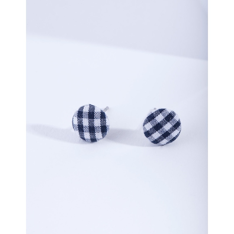 Gingham Button Stud Earrings