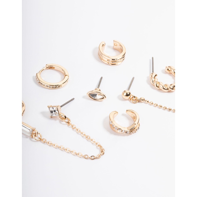 Gold Cuff & Drop Mixed Earring Pack