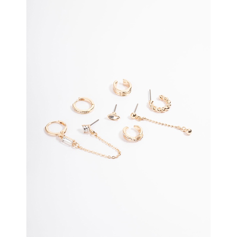 Gold Cuff & Drop Mixed Earring Pack