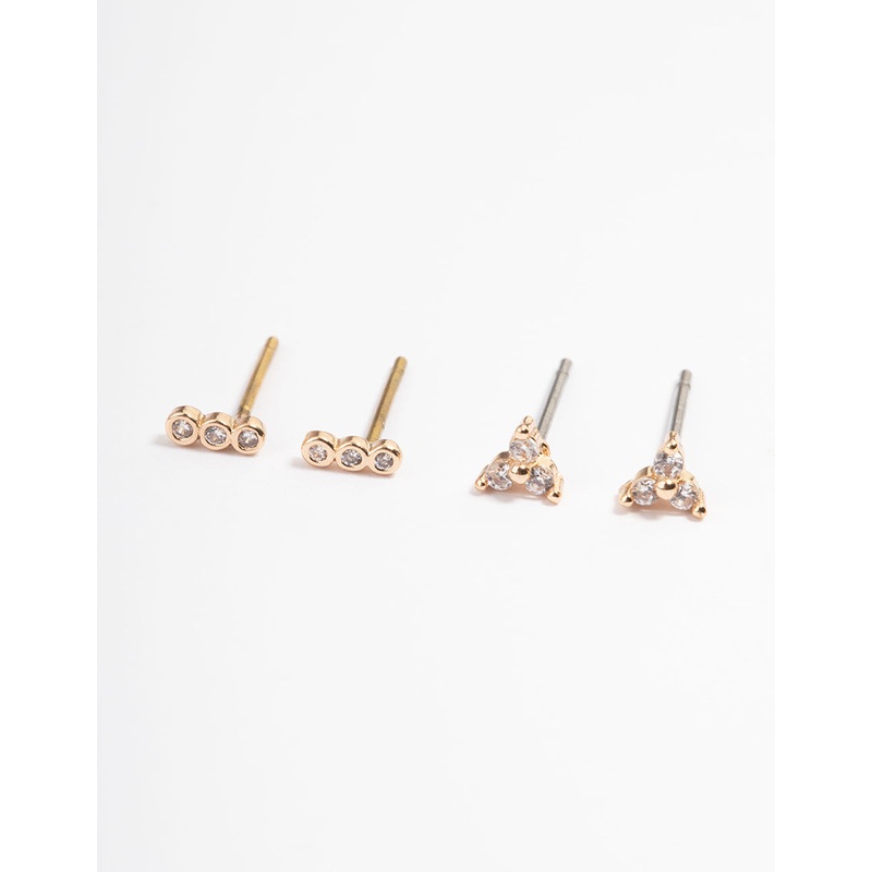 Gold Mini Cubic Zirconia Stud Earrings Pack